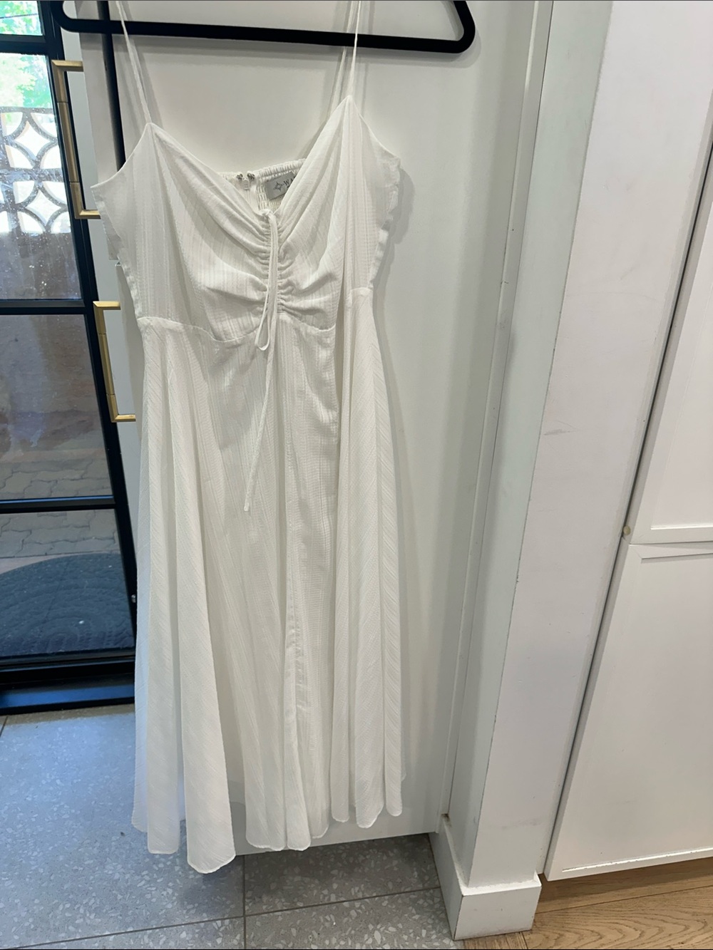 Wayf, airy white spaghetti strap dress, sz M, smocked, adjustable, a-line.